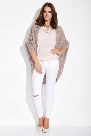 Cardigan cappuccino dama crosetat cu maneci trei sferturi 